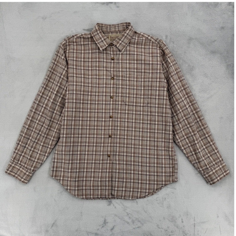 Vintage Abercrombie & Fitch Brown Plaid Cotton Button Down Shirt Womens Size L - Picture 2 of 14